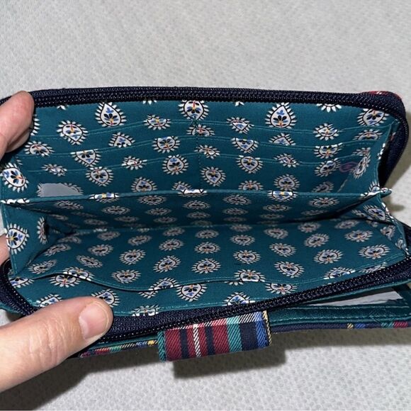 Vera Bradley Tartan Plaid Navy Green Red Turn Lock RFID Large Wallet - Picture 9 of 11